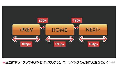 適当にドラッグしてボタンを作ってしまうと、コーディングの時に大変なことに